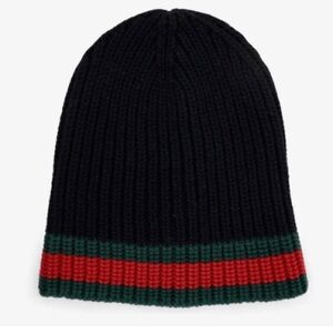 Gucci Black Knit Hat with Red and Green Stripes
